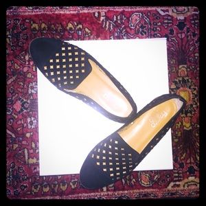 BLACK PERFORATED FRANCO SARTO SLIP ON FLATS